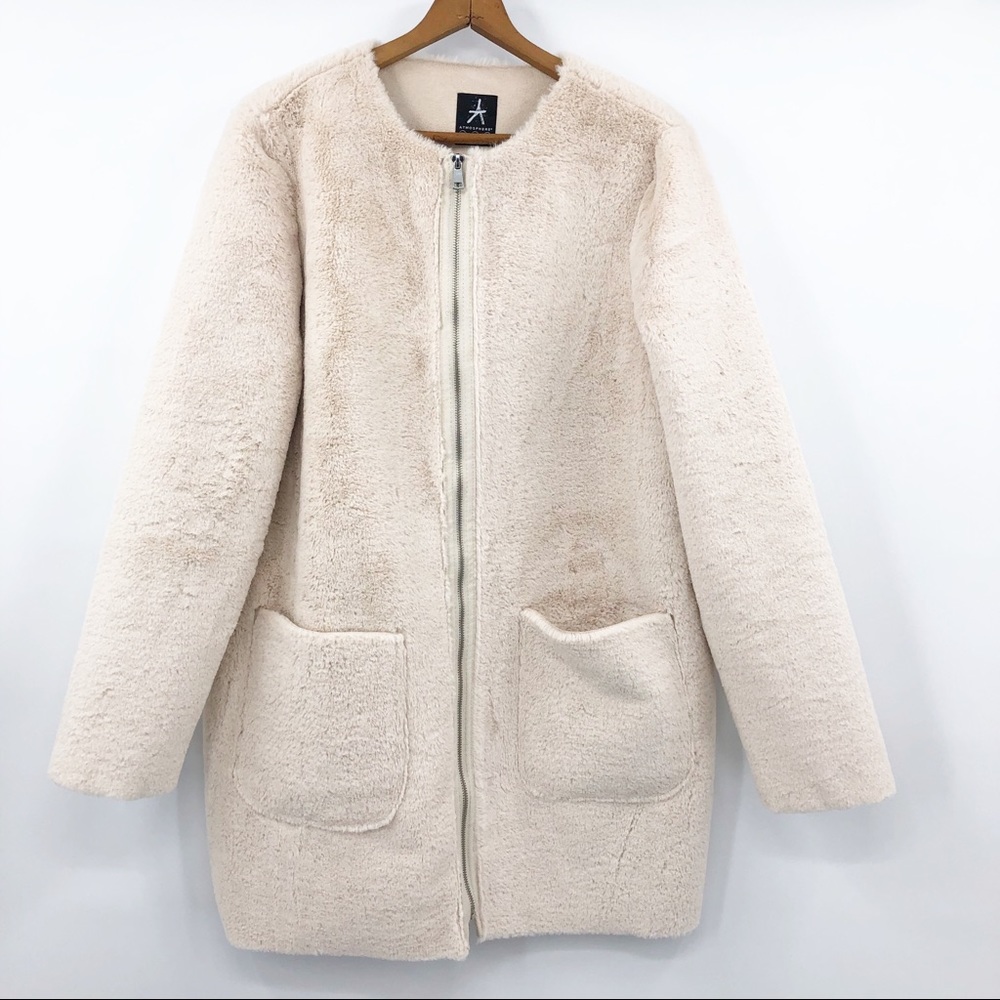 Atmosphere faux fur longline coat jacket zip up